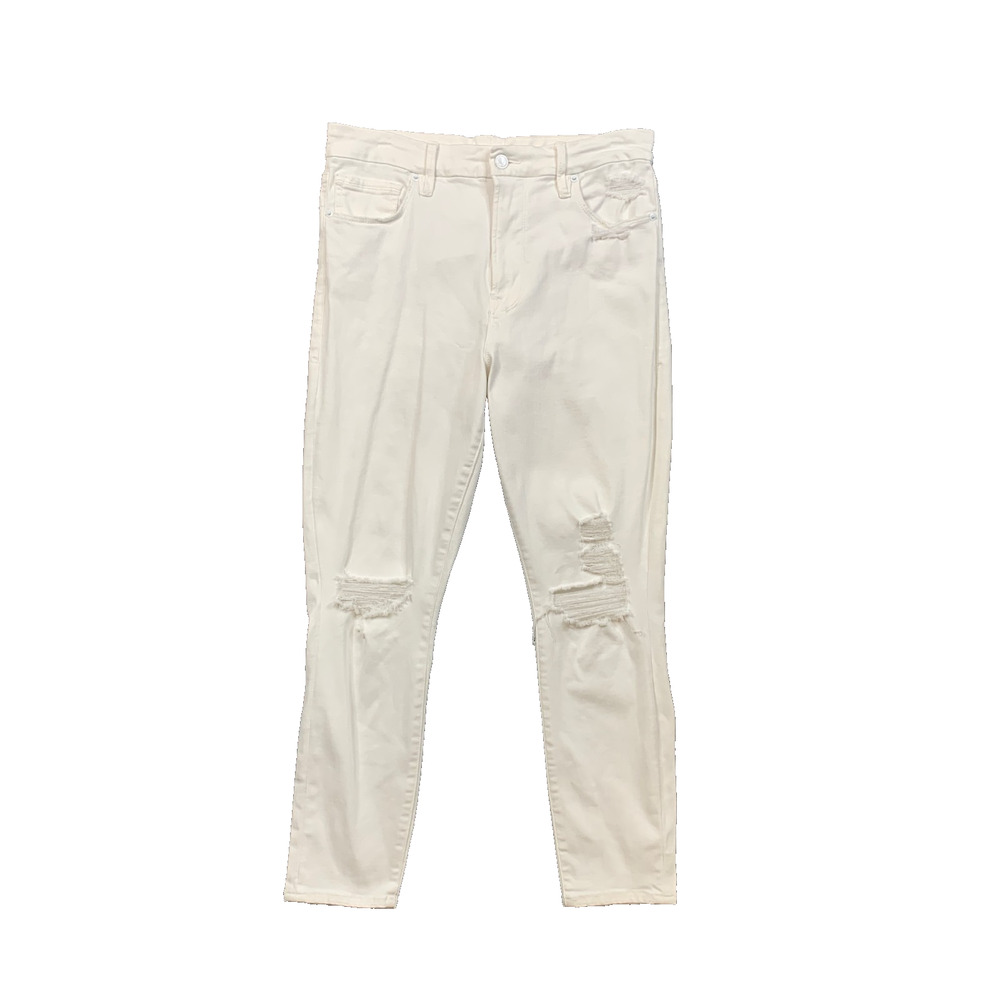 Good American Jeans Womens 10/30 White Cropped Skinny High Rise Distressed Knee